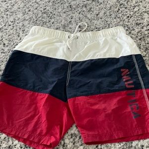 Nautica Red, Blue, and White Swim Trunks